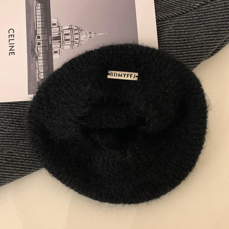 

Мохеровый вязаный берет женский новый зимний стиль японский все сочетается большой окружности головы серый шерстяной берет художника M（56-58cm）