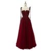 Burgundy suspender A-word bead dress, elegant dinner art exam solo host dress LA10100A