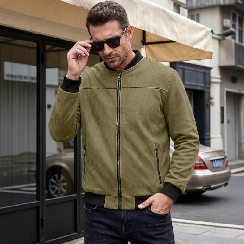 Men S Vintage Streetwear Suede Bomber Jacket Casual Outerwear