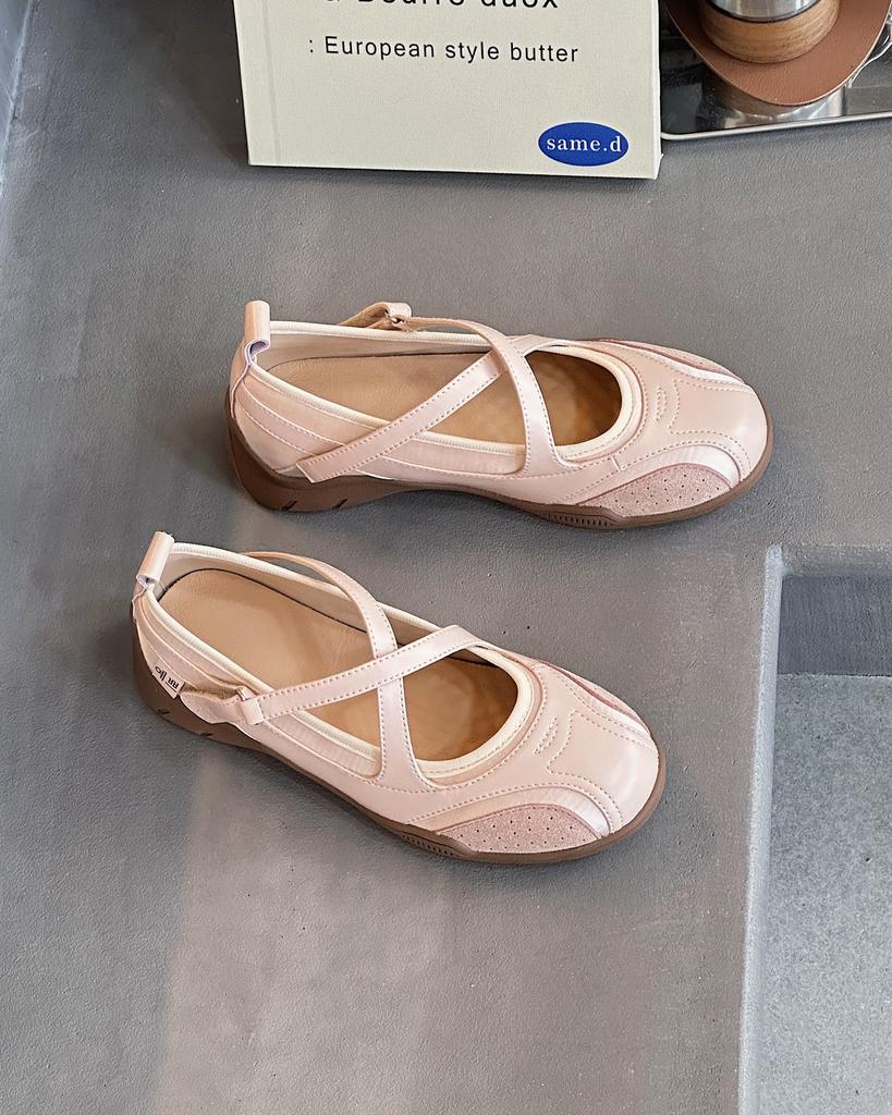 Leather cross-strap ballet training shoes women's 2025 spring and autumn new shallow single shoes casual sports Mary Jane shoes