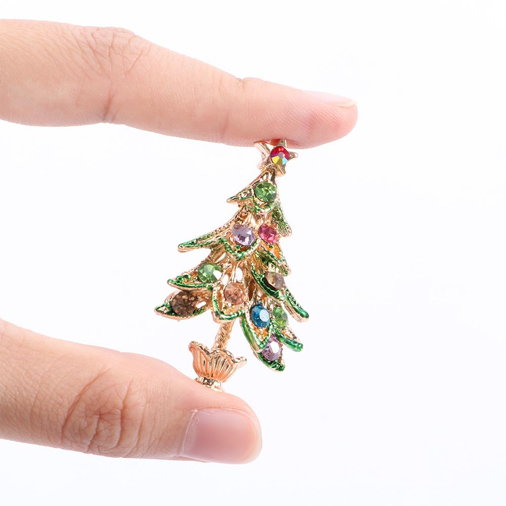 Retro Party Fashion Crystal Woman Gift Christmas Tree Lapel  Pins Brooches Jewelry