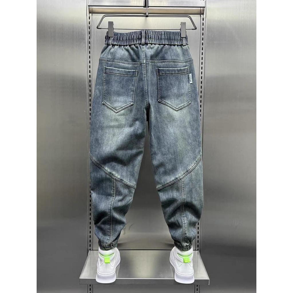 Blue Denim Jeans Loose Harem Pants Elastic Waist Cuffs Casual Spring Autumn Luxury Clothing Men Korean Men's Fashion