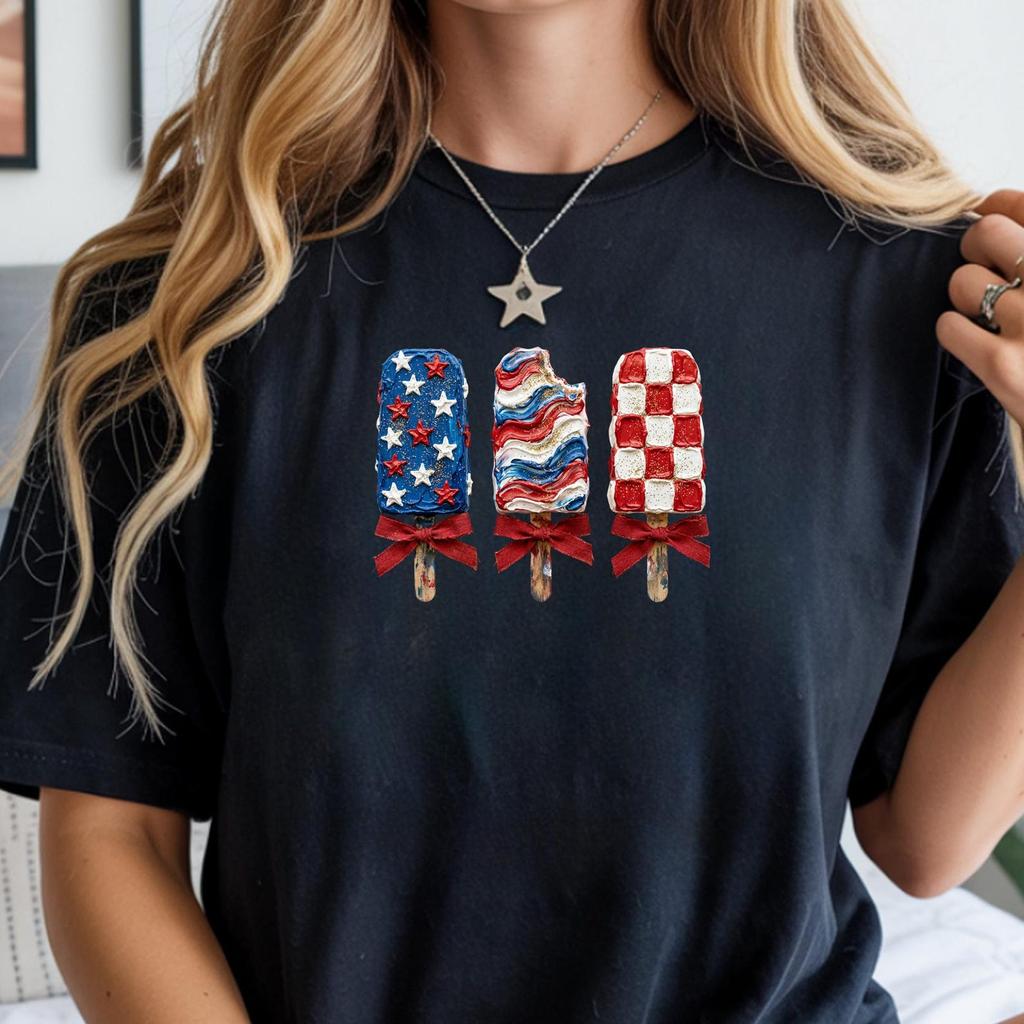 Patriotic Popsicle Graphic Tee, USA Flag 4th of July Summer Shirt, 250 Year Anniversary Summer Top
