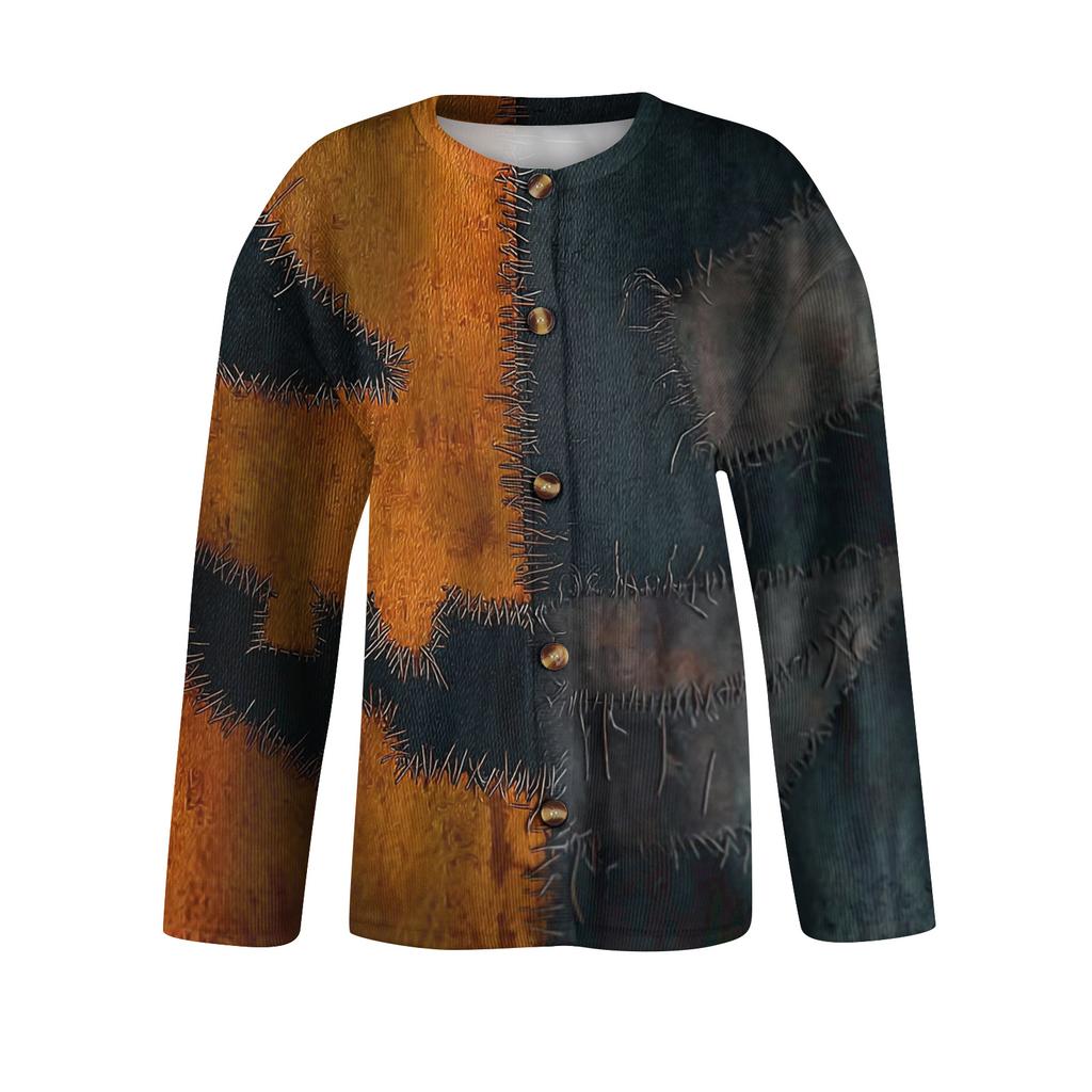 Women's Fashion Printed Long Sleeve Knitted Cardigan Button Down Jacket
