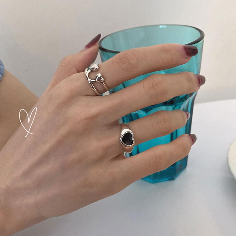 Stylish 925 Pure Silver Heart Shape Ring Cute Smile Design Adjustable Finger Jewelry For Women
