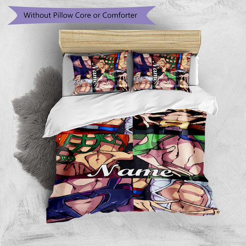 3pcs Custom Name Cartoon JoJo's Bizarre Adventure Bedding Set Duvet Cover Closure Includes 1 Duvet Cover & 2 Pillowcases for All Seasons Bedroom Decor