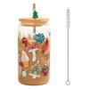 Color Changing Christmas Glass Cup with Lid Straw Brush Reusable Glass Iced Coffee Cup Cute Xmas Party Decorations for Mom Her