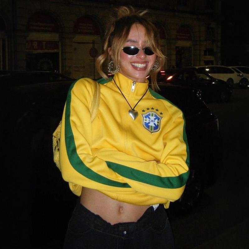 Womens Hooded Zip-Up Sweatshirt With Geometric Print Embroidery Y2K Streetwear Style