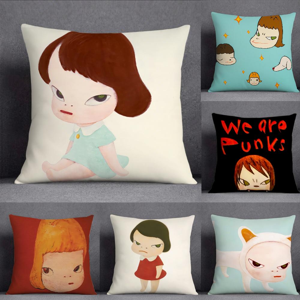 Art YYoshitomo NNara Pillow Case Square DoubleSided Printing Sofa Cushion Cover Pillowcase Bedroom Bedside