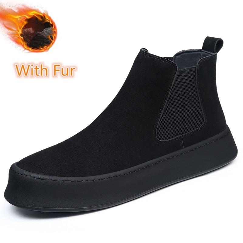 

Модные роскошные удобные туфли для безопасности, мужские ботинки челси на открытом воздухе, кожаные модные туфли для ходьбы, мужские новые зимние плюшевые ботинки для снега 42