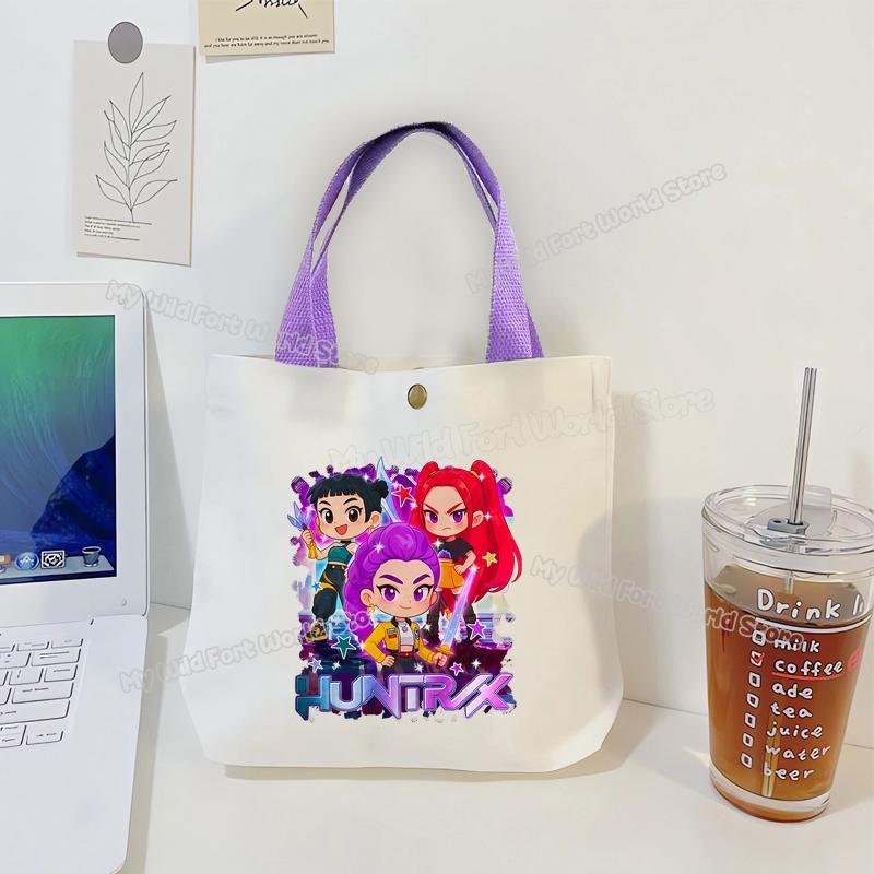 Perfect KPop Demon Hunters Women Canvas Handbag Rumi Mira Zoey Girl Tote Bags Portable Female Phone Pouch Cute Cartoon Shopping Bag