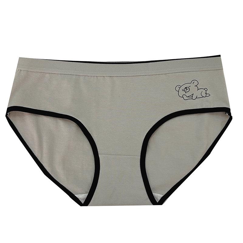 Women's Little Bear Print Cotton Mid-Waist Breathable Japanese Style Soft Triangle Briefs