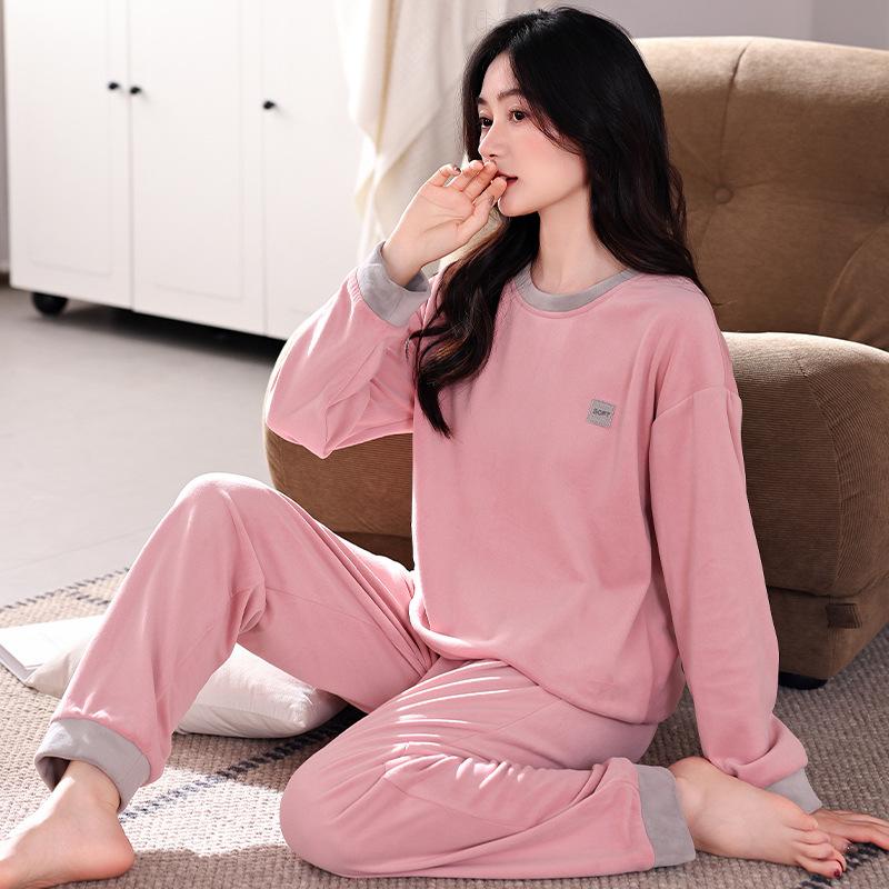 

Пижама из флиса Island Женская Осенне-зимняя Тонкий флис Теплая с длинным рукавом Коралловый флис Костюм Зимняя фланелевая домашняя одежда 3XL