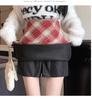Women's Retro Red Plaid Wool Skirt - High-Waisted A-Line for Autumn/Winter 2024, Anti-Exposure