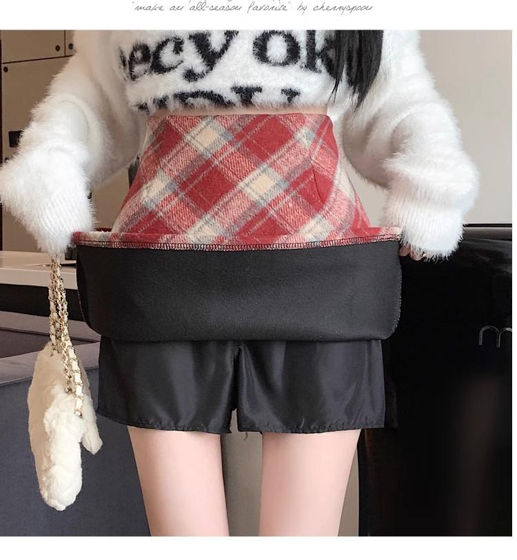 Women's Retro Red Plaid Wool Skirt - High-Waisted A-Line for Autumn/Winter 2024, Anti-Exposure