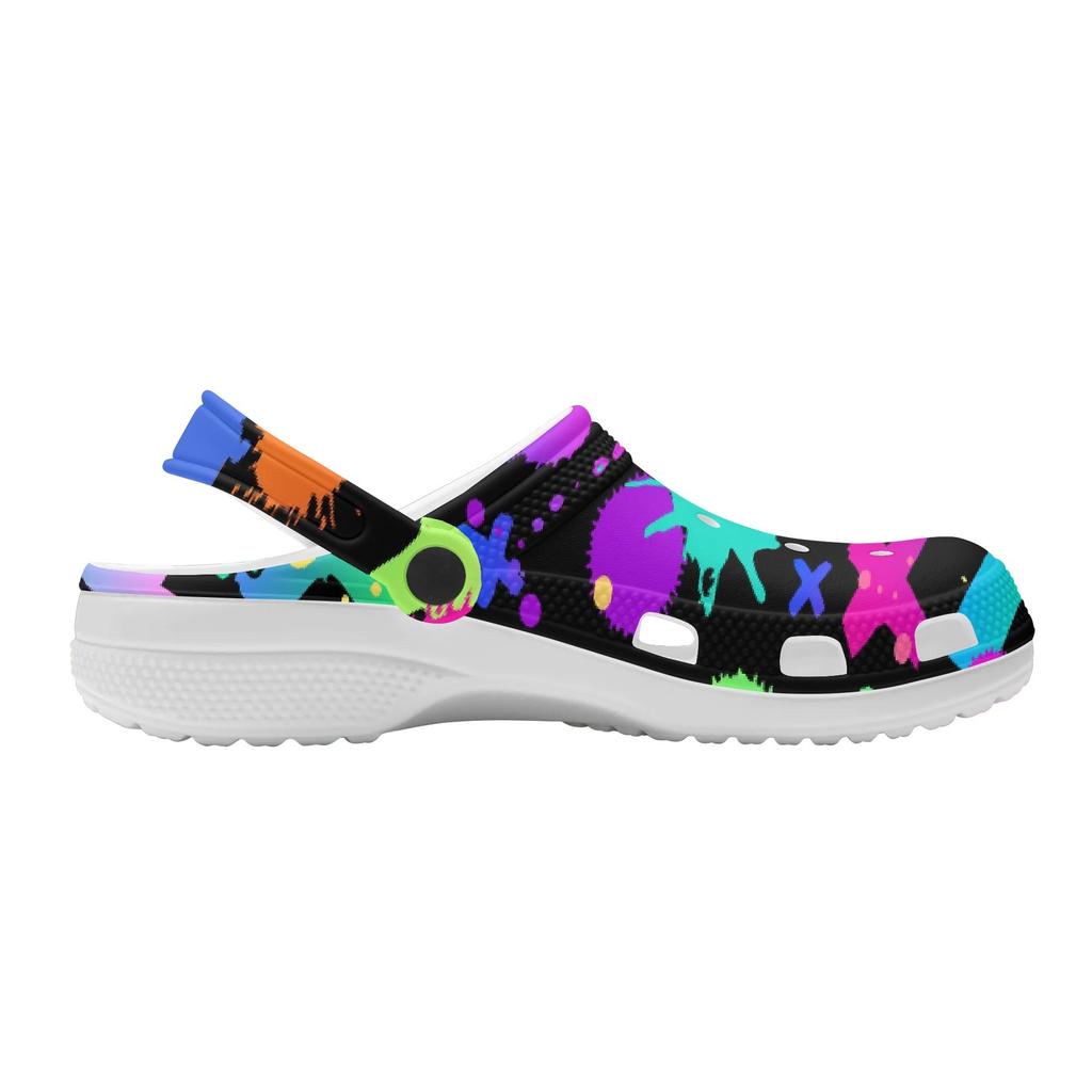 White EVA Clogs with Moon Star Print, Lightweight Slip On Garden Shoes, Breathable Beach Sandals, Indoor Outdoor Slippers for Men Women