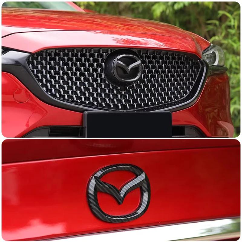 Car Front Grille Badge Trunk Emblem For Mazda 3 Axela Atenza 17-20 Carbon fiber Head Rear Body Decal Accessories FF29