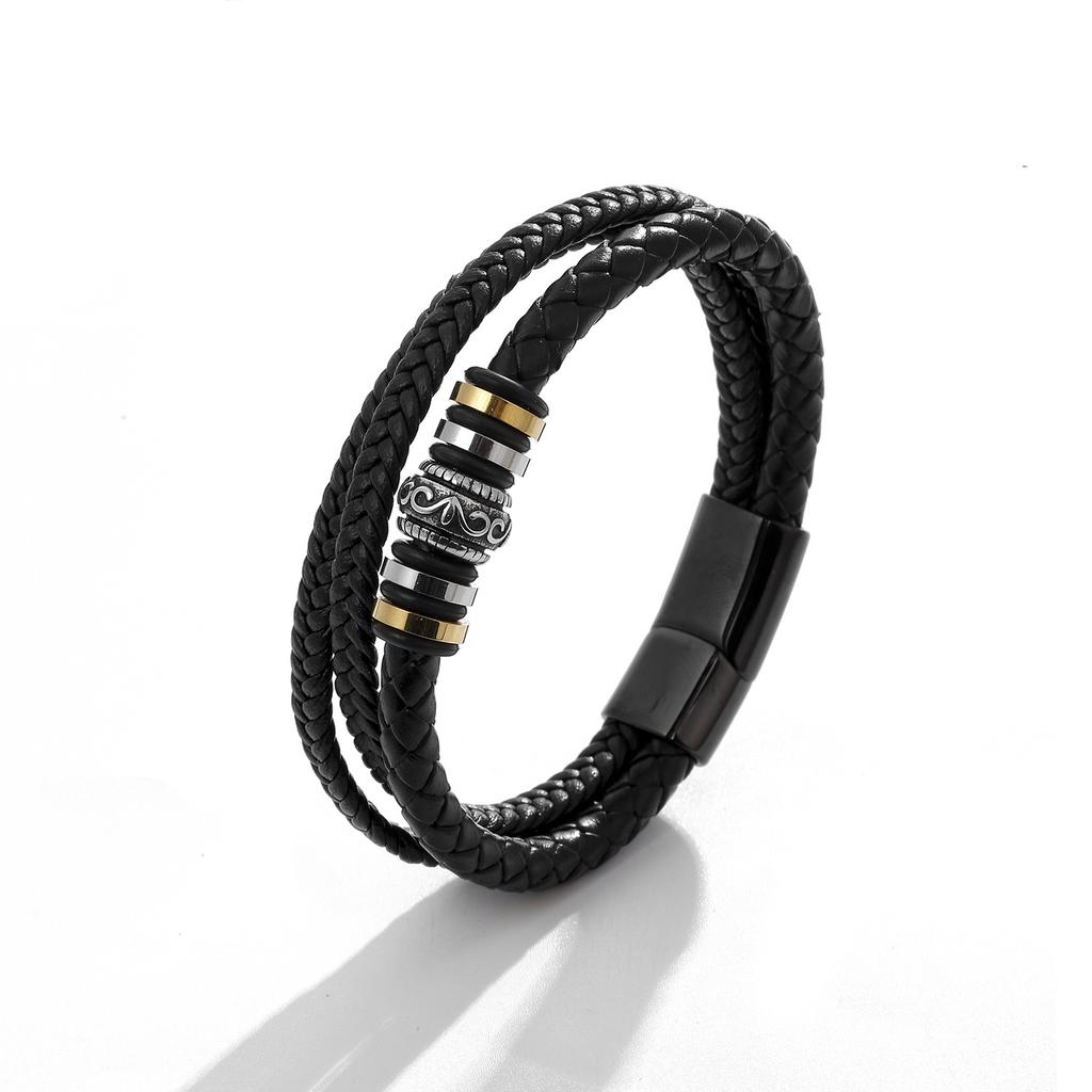 Leather Handwoven Bracelet, Genuine Leather Woven Multi-layer Men's Leather Bracelet, Retro Stainless Steel Leather Rope