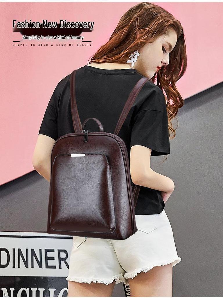 Stilvoller Damen College Rucksack & Umhängetasche in Unifarben - PU-Leder Casual Mode für Reisen & Studenten