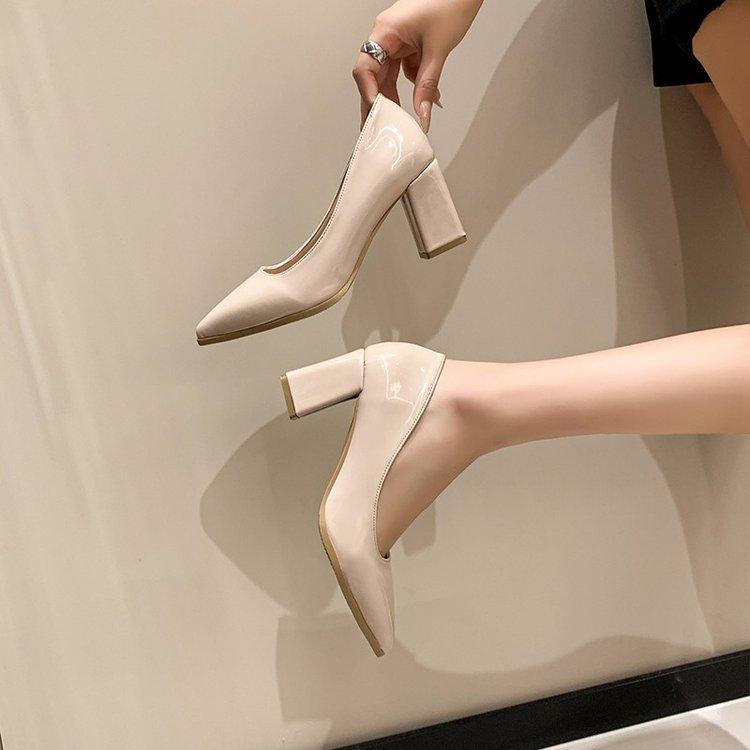 Fashion Chumky Square Heels Pumps for Women Shoes Patent Leather Sexy Wedding Party Official Leisure Solic Color Heels Ladies Shoes