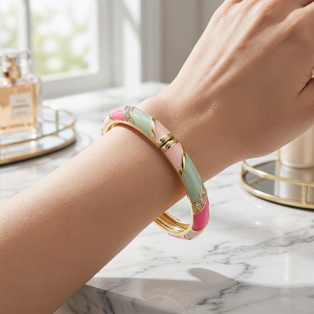 Enamel Vintage Cloisonne Bangle Lines Shape Women's Hand Bracelet Chinese Crystal Bangle Ladies