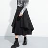 Women's Elastic Waist Skirt Pants Loose Fit Irregular Layered Culottes Solid Black Casual Wide Leg Trousers For Spring Daily Outfit