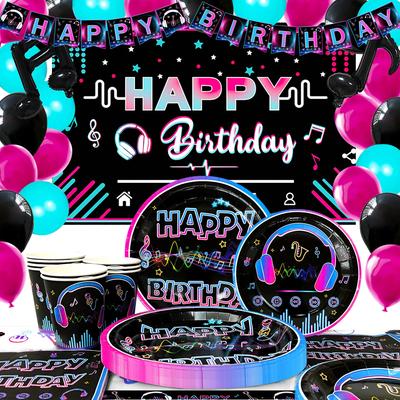 Tik Tok Party Supplies, Tik Tok Birthday Party Decorations&Tik Tok Tableware-Tiktok Plates&Tik Tok Backdrop Etc Tiktok Birthday Decor for Kids