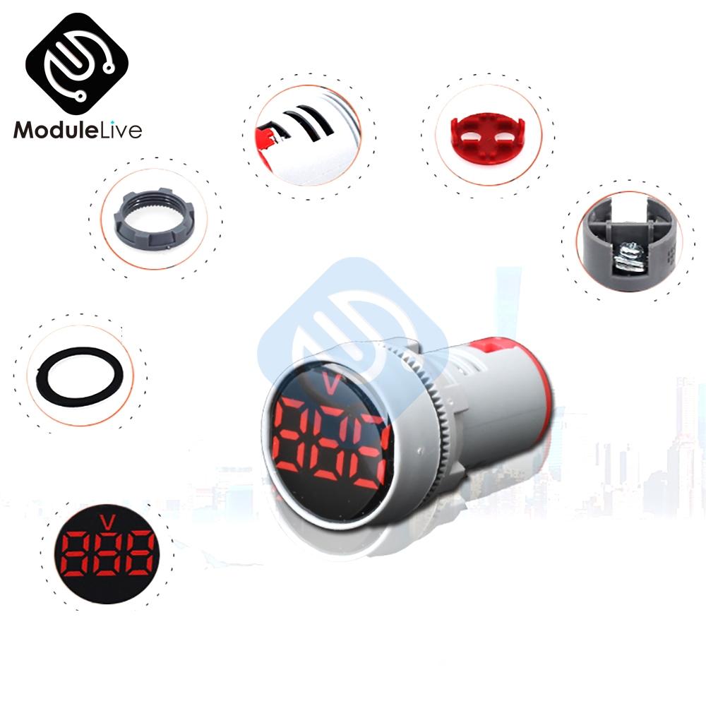 22MM Digital Display Mini Voltmeter DC 12V 220V AC Round Square Ampere Current Volt Voltage Meter LED Signal Light indicator