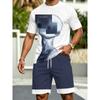 Fashion Men's Casual Suit 3D Casual Color Printing Summer T-shirt Shorts Simple