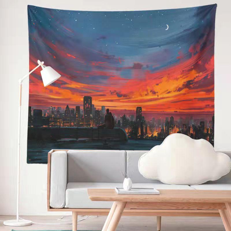 Aesthetics Sunset Starry Night Sky Moon Landscape Background Bedside Living Room Dormitory Decoration Tapestry