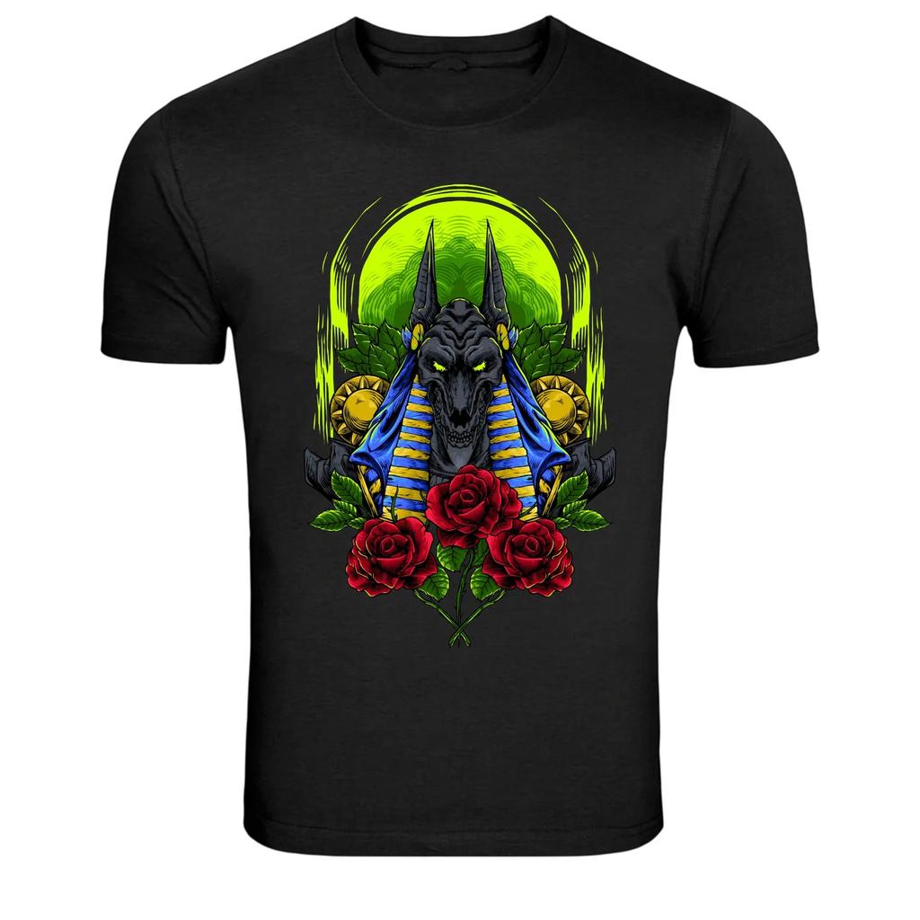 Anubis Totenkopf Ägyptischer Gott Rosen Dunkle Mythologie T-Shirt
