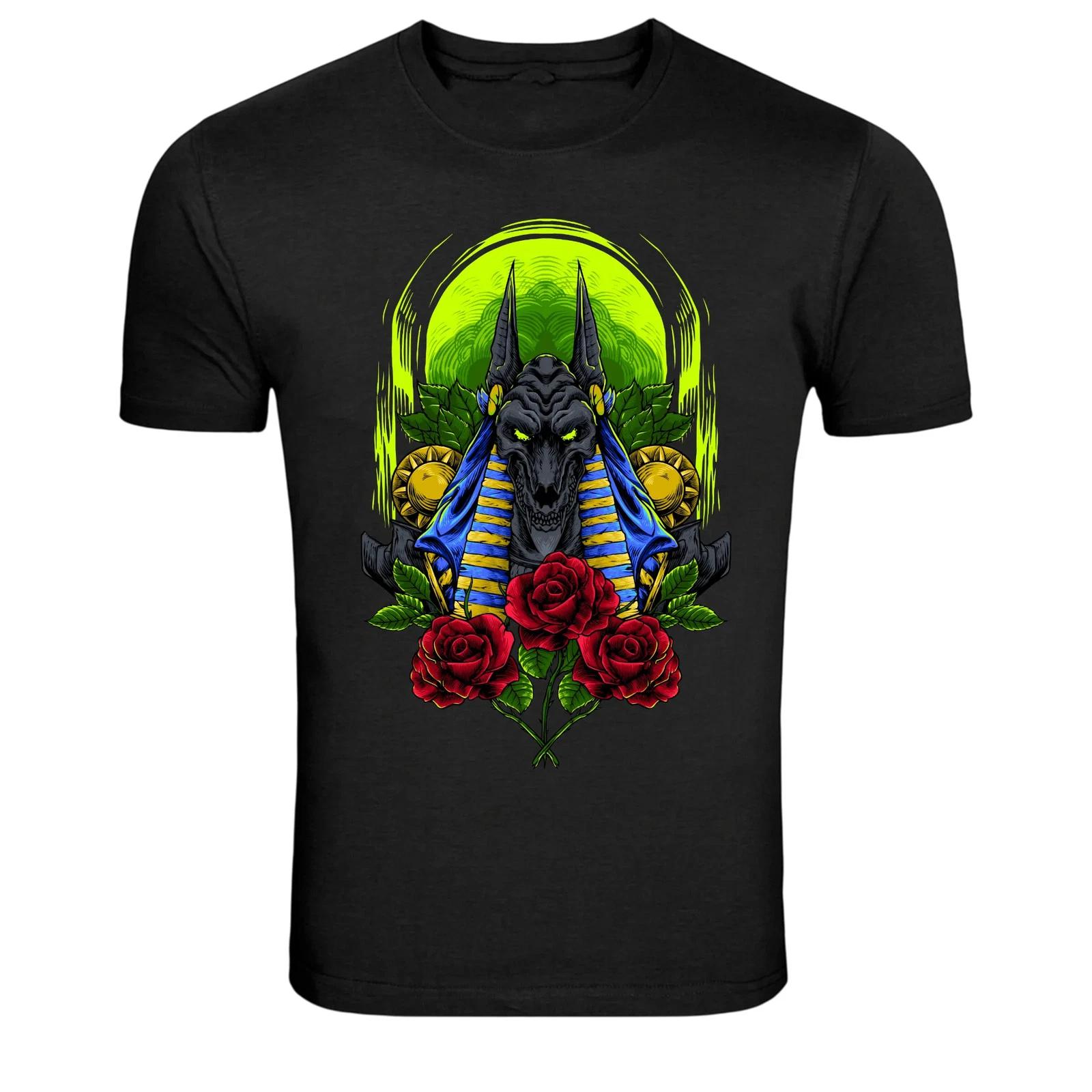 Anubis Skull Egyptian God Roses Dark Mythology T-Shirt 2XL