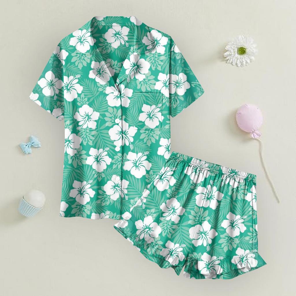 Dětské Domácí Oblečení Pyžamový Set Top s Krátkým Rukávem Šortky Dvoudílný Set Svrchní Oblečení Hrací Kardigan Oblečení