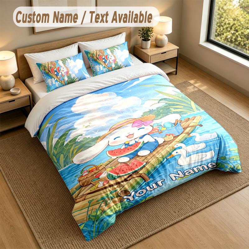 3Pcs Bedding Set Custom Name Text, 1 Sheet 2 Pillowcases Home Bed DecorCinnamoroll