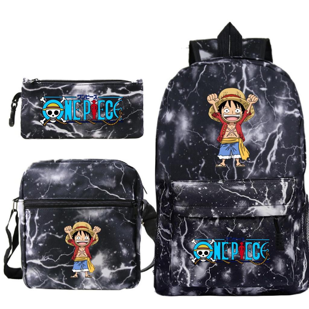 New Animation One Piece Printed Backpack for Primary and Secondary School Students Large Capacity School Bag Combination Three-piece Set