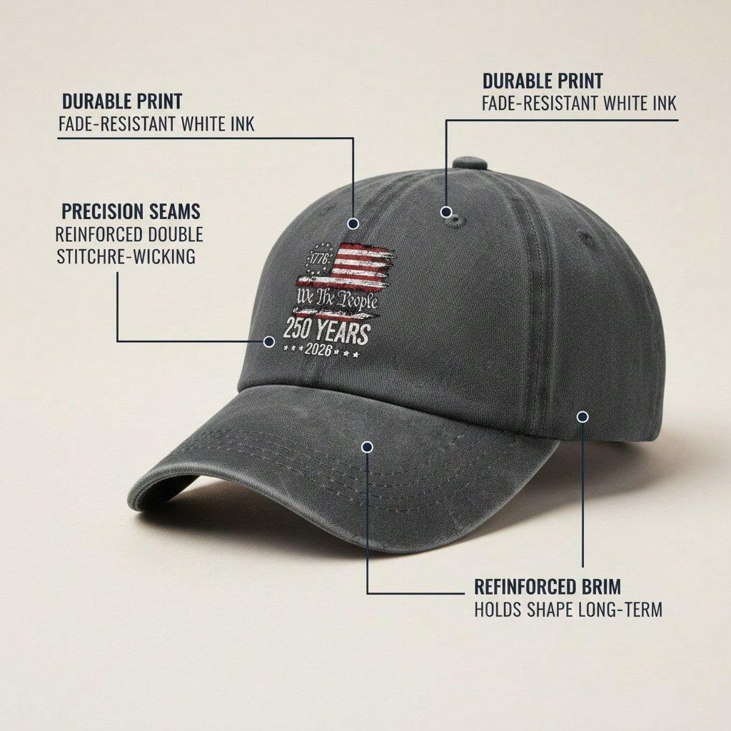 Patriotic Baseball Hat - Vintage Washed Print 1776-2026 USA Flag Adjustable Sun Cap Unisex Casual Daily Wear Baseball Cap