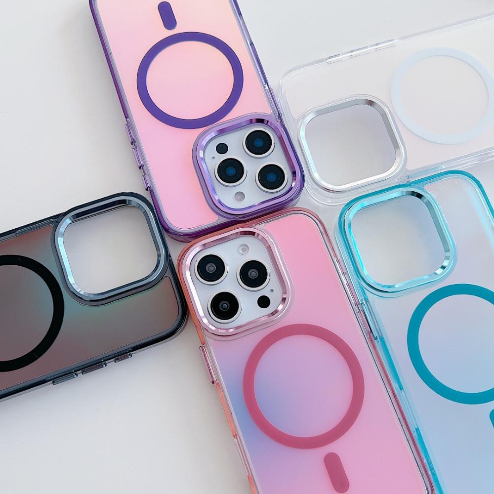Luxury Metal Lens for MagSafe Magnetic Phone Case For 16 Pro Max 15 14 13 12 11 Wireless Charging Discolour Color Cover