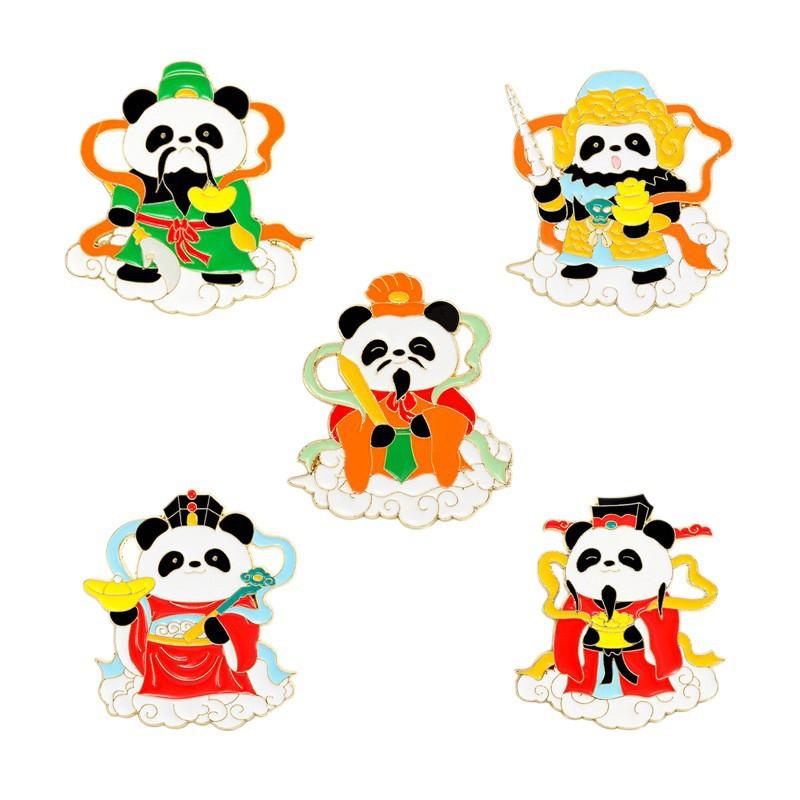 Chinese Style Alloy Enamel Brooch, Five Gods of Wealth Cartoon Pattern, New Year Chinese New Year Decorative Lapel Pin Badge for Gift
