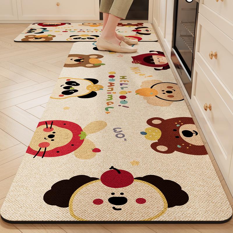 Cartoon Cute Animal Rug Long Strips for Kitchen, Laundry Room Water Absorbing Quick Drying Anti-Slip Floor Mat Home Decor
