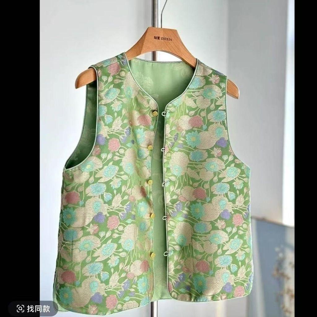 Women's New Antique Vest Women's Jacquard Improved Button Wife Top Women's
