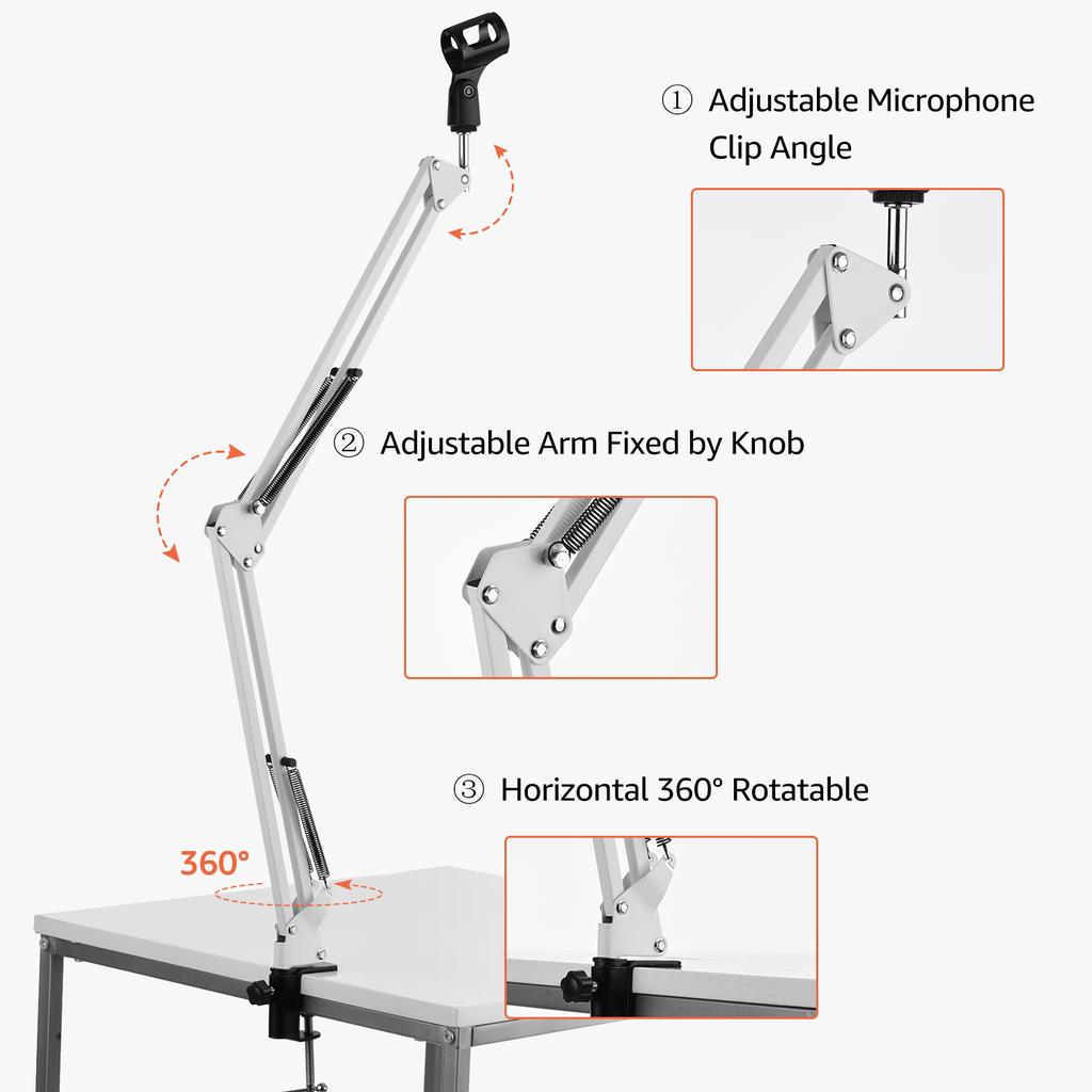 Microphone Stand Holder Table Lazy Bracket with Extendable Arm Microphone Clip