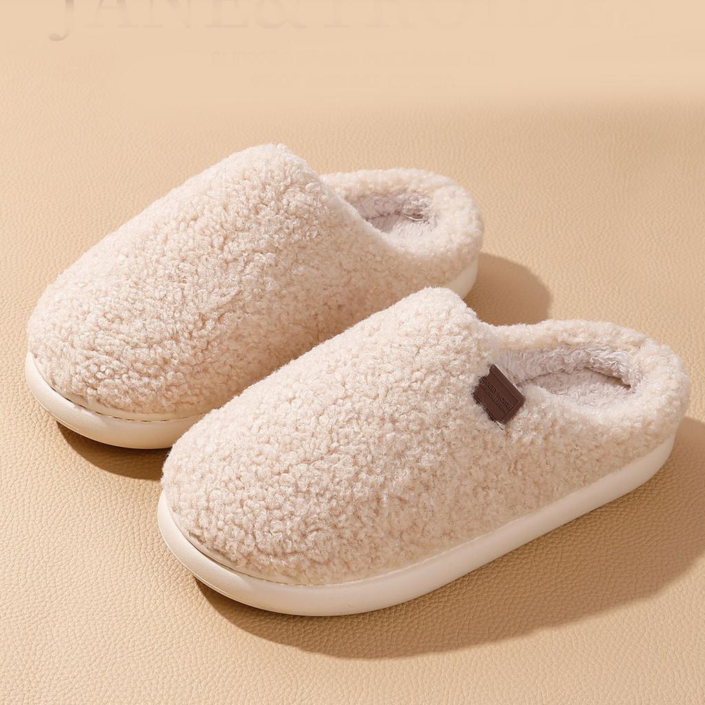 Unisex Couple Warm Fleece Lined Home Slippers Fashionable Casual Plush Closed Toe Open Heel Slippers Women Slippers Memory Foam