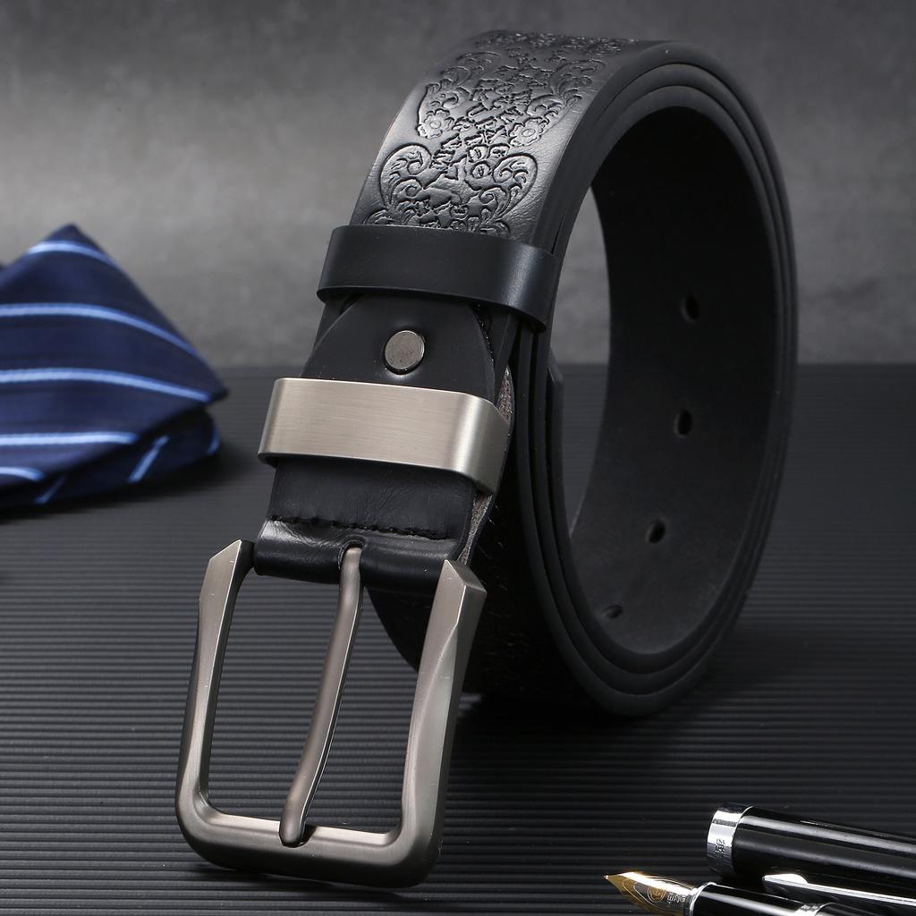 Men'S Embossed Punched Belt, Belt Pu Pin Buckle, Belt Alloy Buckle, All-Season Belt