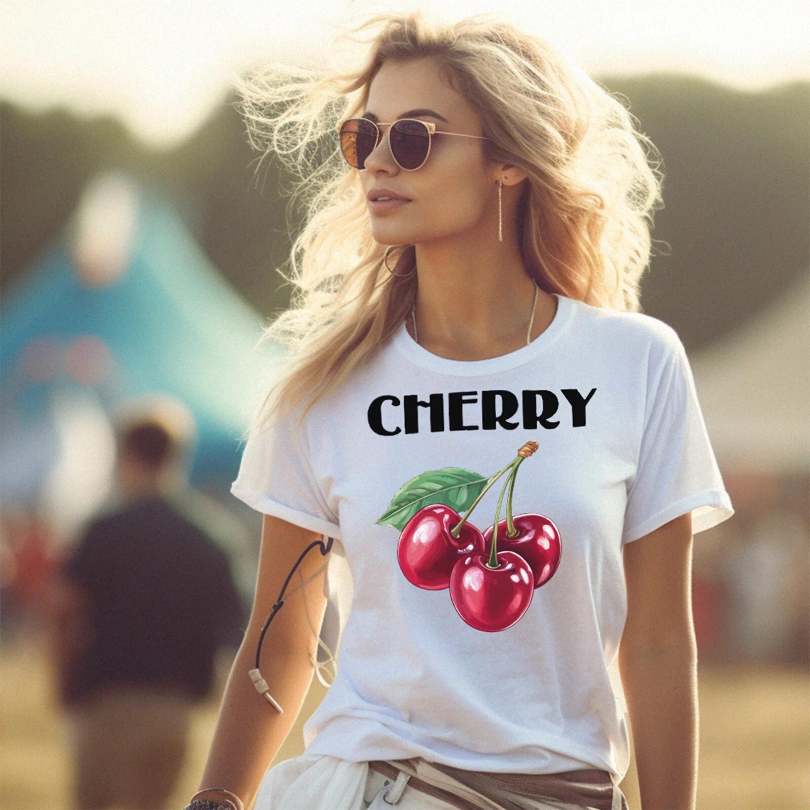 

Cherry Top Womens Cherry Summer Tops T-Shirt with Cherry for Women- 2XL