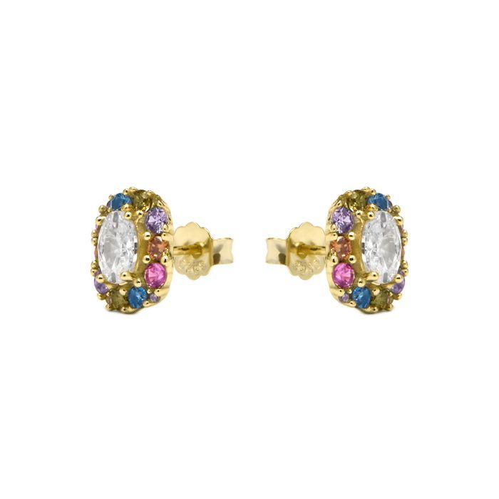 Boucles d'oreilles - LUXENTER - Mezay - Argent 925 - Or jaune 18k - Zircon multicolore