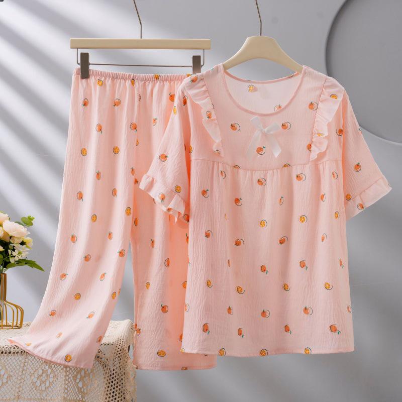 2026 Women's Plus Size Short-Sleeve Cloud Cotton Pajama Set: High-End Printed Homewear for Spring, Summer, Autumn