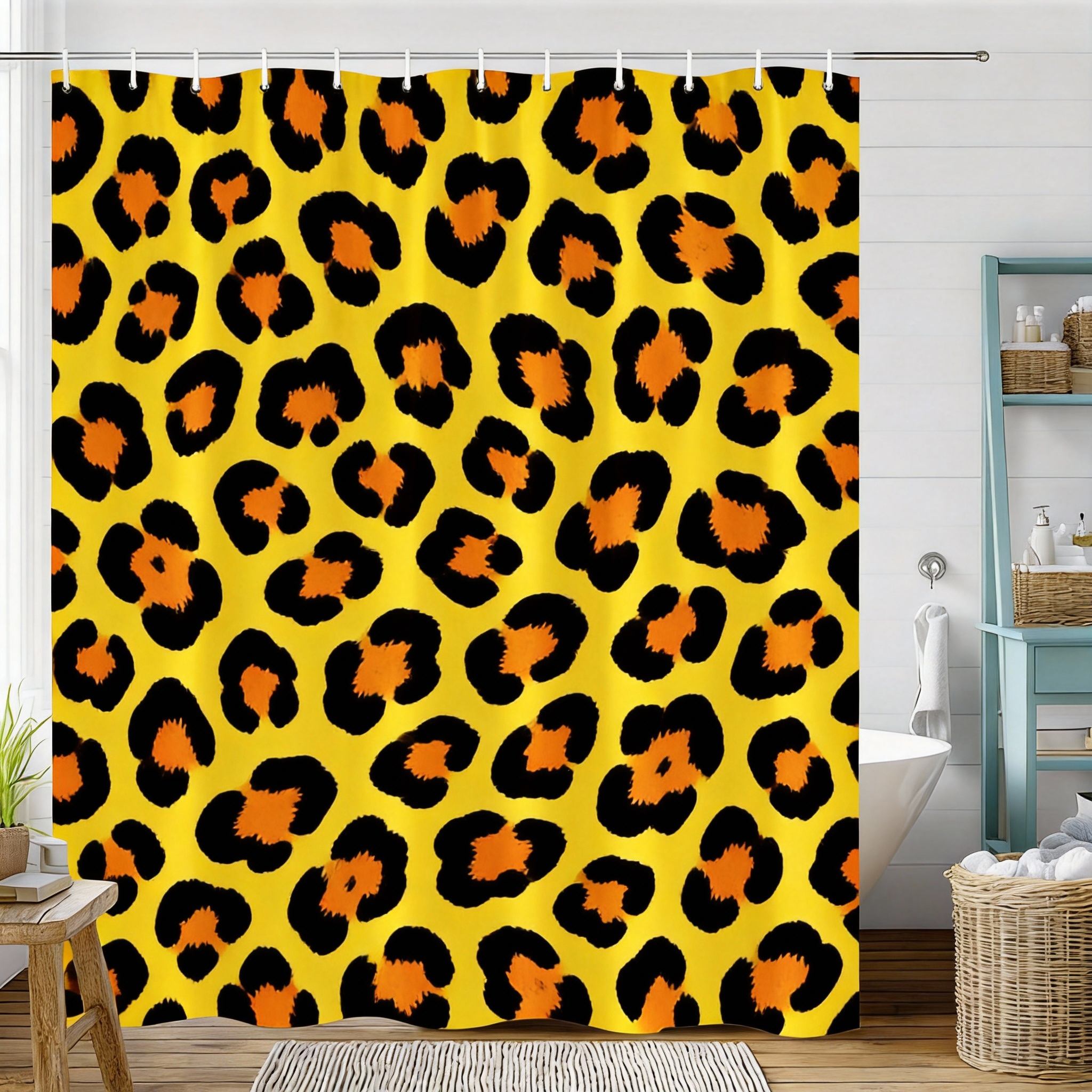 

Modern Leopard Print Shower Curtain Background With Black Spots, Trendy Animal Pattern Bath Curtain For Fashion Home Decor W60H190(CM)-1 Pcs