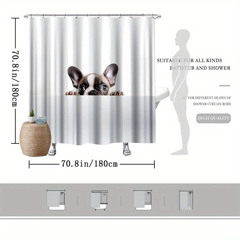 French Bulldog Shower Curtain - Peeks Over White Surface, Fade-Resistant Polyester,Bathtub & Bathroom Decor