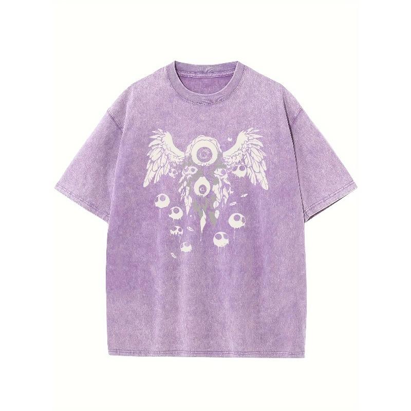 Retro Washed Pattern High-quality Cotton Men's T-shirt - Loose Fit Short Sleeved Round Neck Top