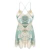 TERMEZY Satin Sleepwear Women Sexy Backless Nightdress Lace Patchwork Bifurcated Lace Up Pajama With Panty V Neck Sling Night Homewear
